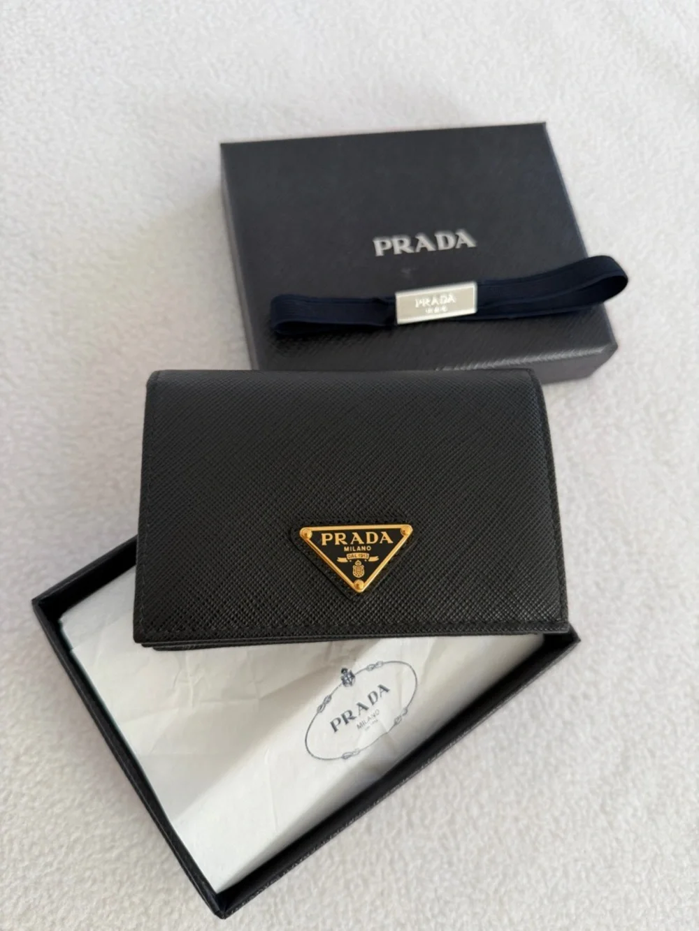 Prada Black Saffiano Leather small wallet with Gold Triangle Plaque - Picture 9 of 9